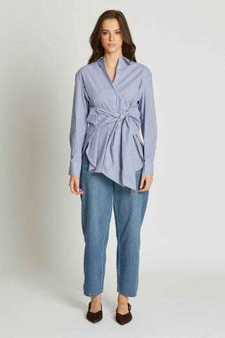 Georgina-Shirt-Navy-Stripe-Shirt-Choc-Knit-Blue